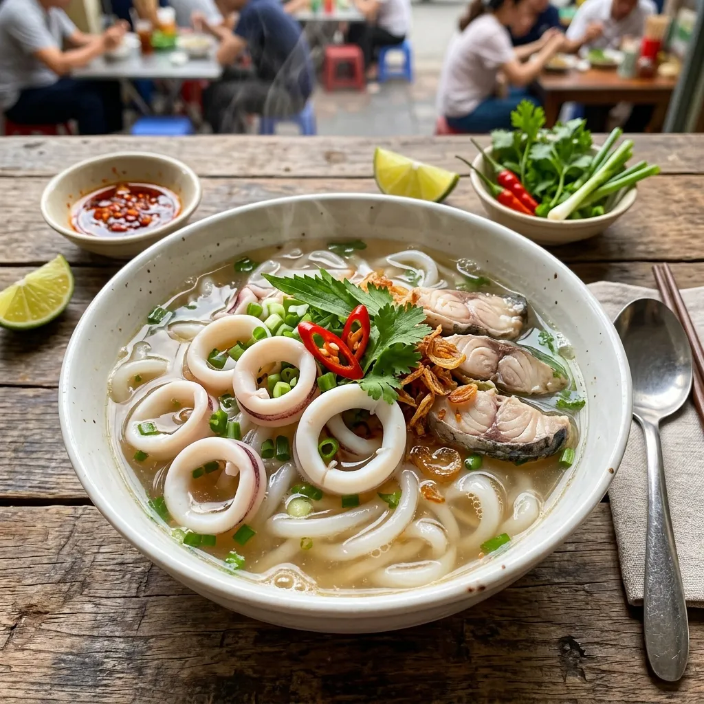 Tô bánh canh cá mực ống tươi rói, giòn sần sật