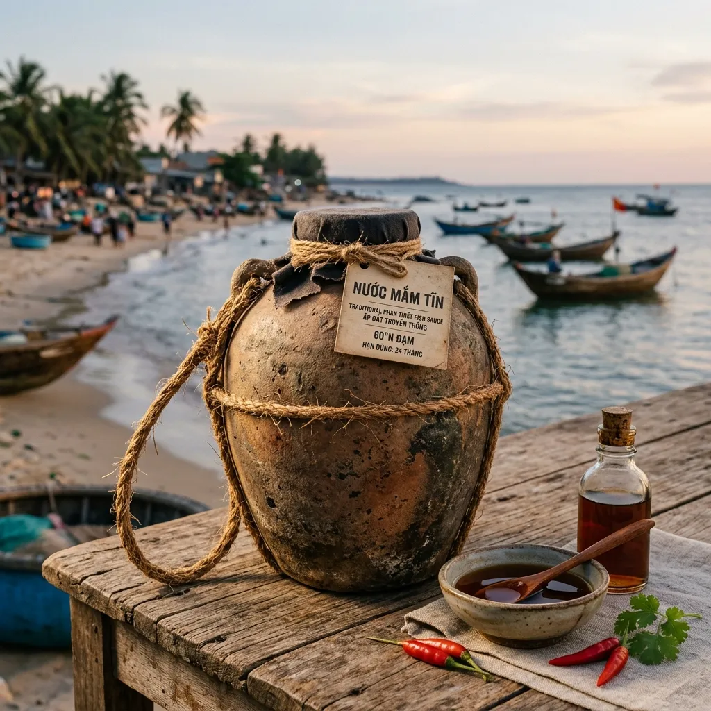 Bình gốm nước mắm Tĩn Làng Chài Xưa truyền thống Phan Thiết làm quà biếu