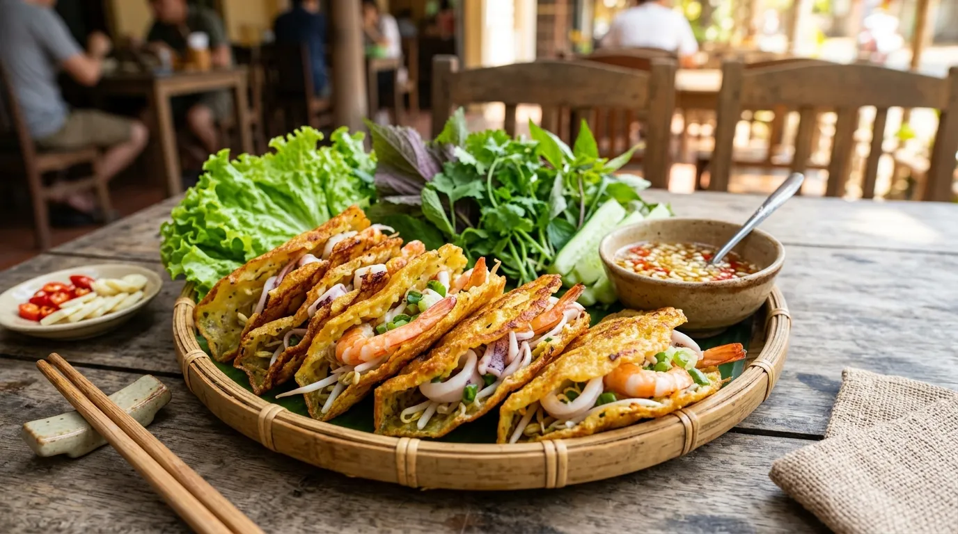 Bánh Xèo Phan Thiết vỏ giòn nhân tôm mực tươi rói