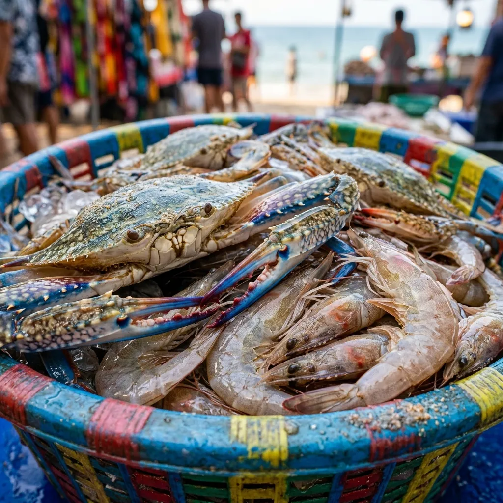 Hải sản tươi sống được bày bán tại chợ Phan Thiết