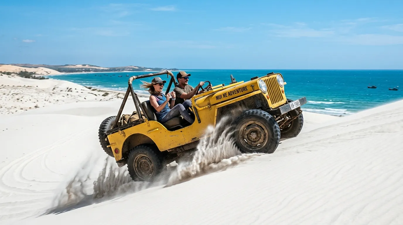 Kinh Nghiệm Thuê Xe Jeep Mũi Né: Vi Vu Đồi Cát, Khám Phá Bàu Trắng 2026