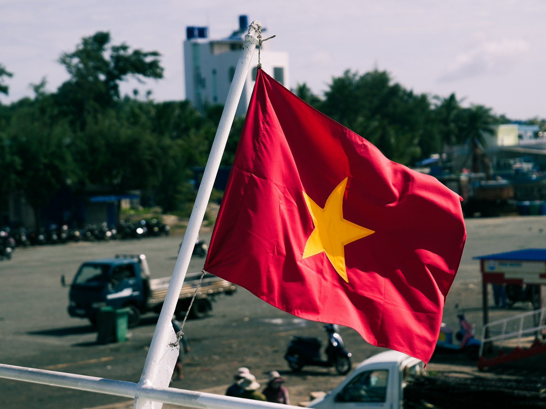 Vietnamese flag near Phu Quy harbor