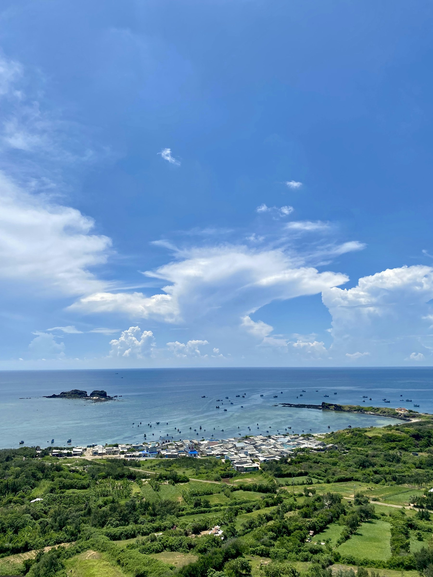 Phu Quy coastline and settlement viewed from offshore